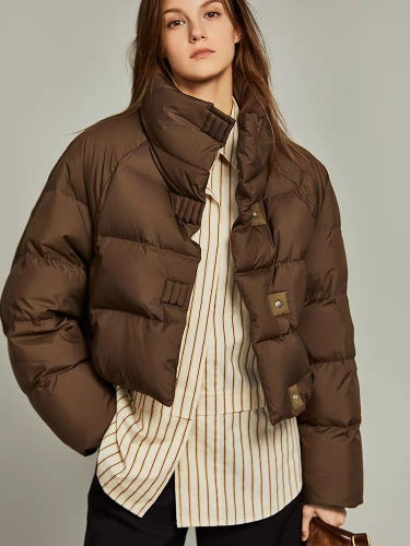 Coffee Color Cotton-padded Clothes Short Cotton Coat