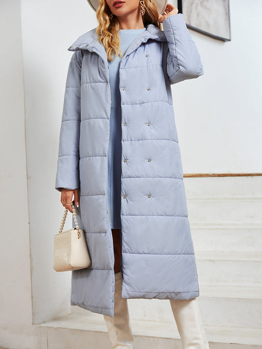 Temperament Commuter Zipper Stitching Blue Autumn And Winter Fashion Cotton Clothes