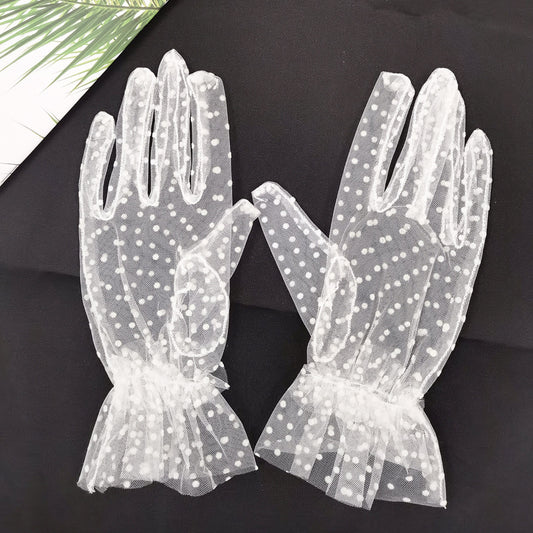 Beauty White Wedding Gloves for Girls Mesh Evening Woman Holiday Accessories Halloween Birthday Performance Gloves