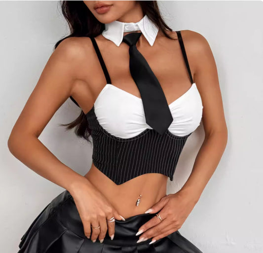 Spicy Girl Tie-wrapped Chest Fishbone Tank Top