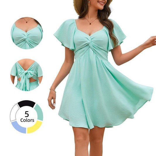 New Square-neck Short-sleeve High-waisted Dress