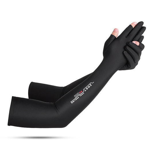 Sunscreen Gloves Arm Protection Summer Ice Silk Sleeve Driving Anti Slip Meituan Rider Half Finger Long Gloves