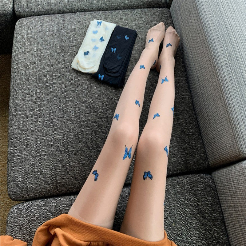 Butterfly Print Invisible Ultra-thin Skin Tone Stockings