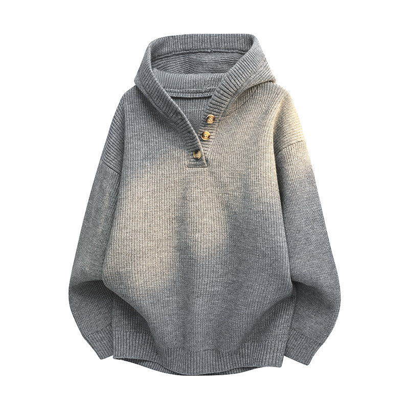 Autumn And Winter Loose Half-button Hooded Knit Sweater For Men