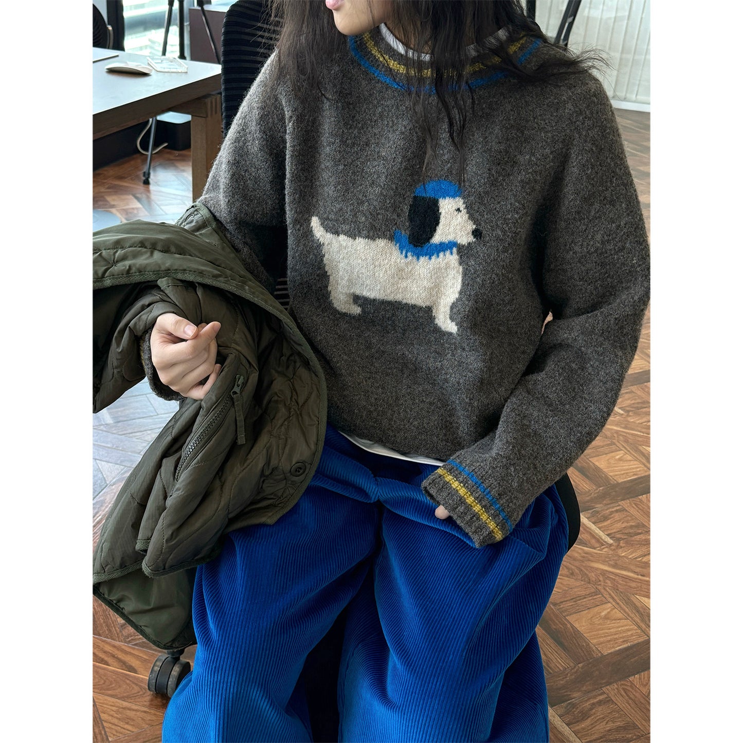 Younger Dog Pattern Wool Sweater