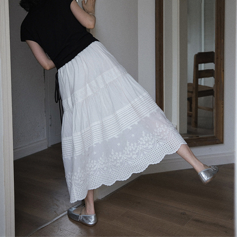 Women's Fashion Heavy-duty Pleated Embroidered High Waist Skirt