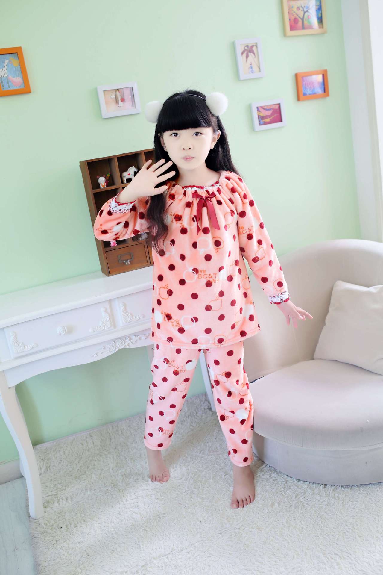 Girls' Thermal Pajamas Coral Fleece Parent-child Pajamas Suit Pants Fleece Pajamas