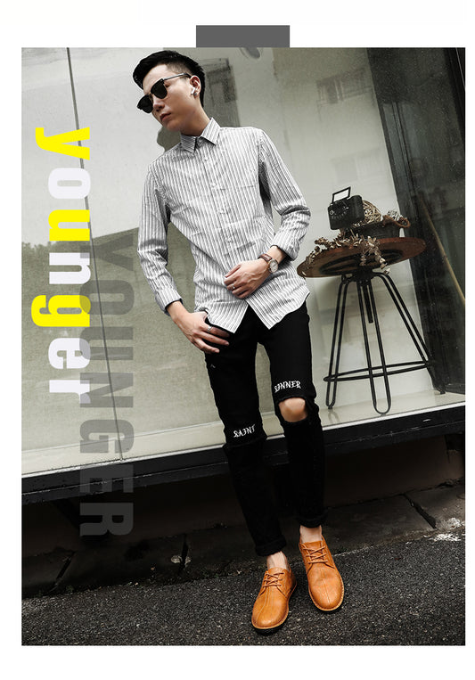 Men's casual leather shoes men's wild Peas