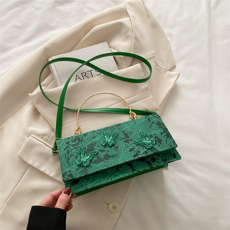Broderet Sommerfugl Crossbody Bærbar Skuldertaske Firkantet