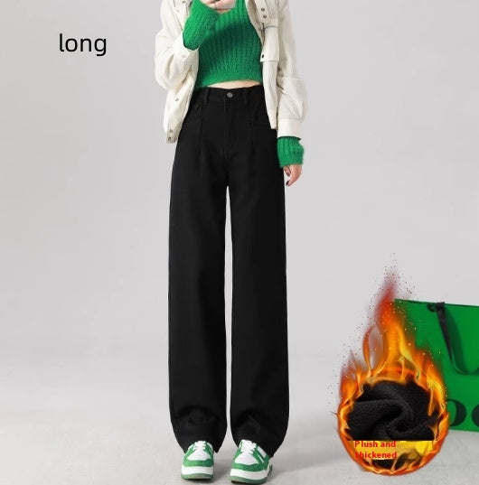 Straight High Waist Draped Casual Wide-leg Pants