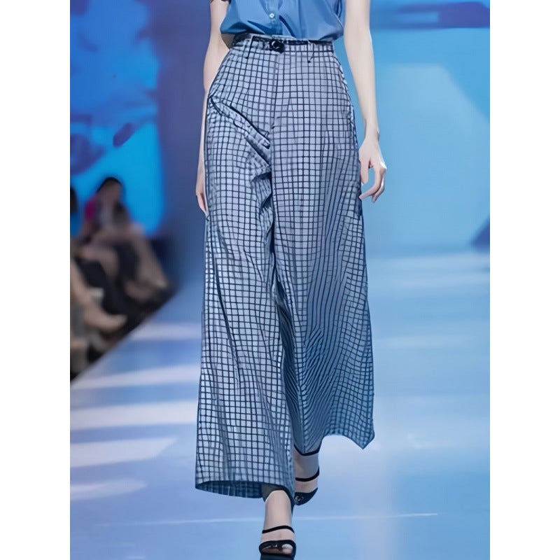 Blue Shirt And Loose Wide-leg Pants Two-piece Set