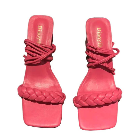 Candy Cross Strap Square Woven Sandals