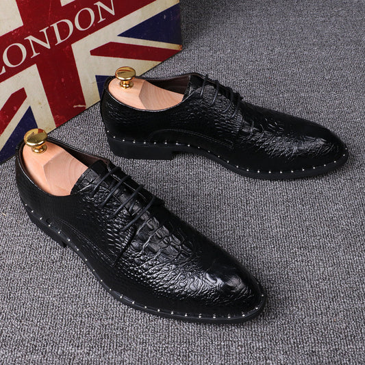 Men's pattern pointed business dress shoes increased by 6cm