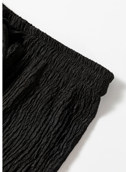 Black Textured Loose Drawstring Pants