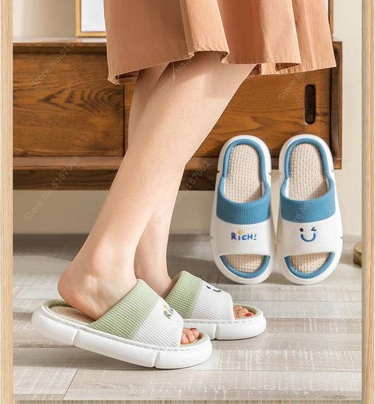 Four Seasons Home Indoor And Outdoor Couples Thick Bottom Cotton Linen Slippers