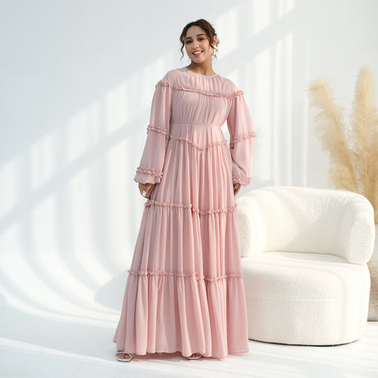 Middle Eastern Lace-trimmed Tiered Cake Skirt Dress