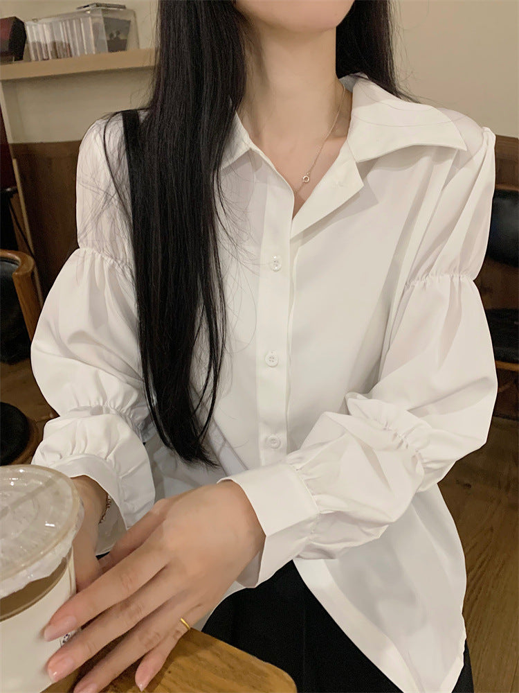 French Style Retro Design Niche Chic Bubble Long Sleeve Tops Shirt Female
