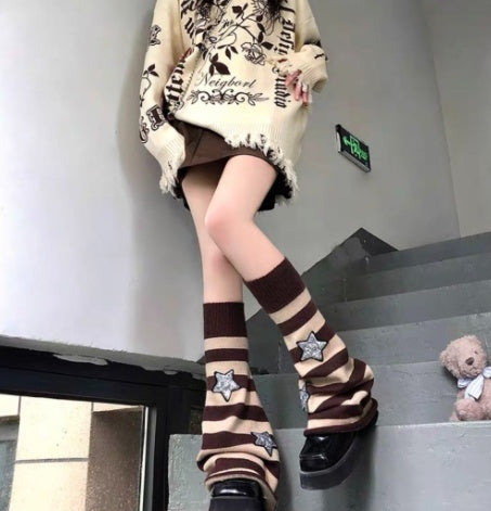 Black And Grey Striped Pile Socks