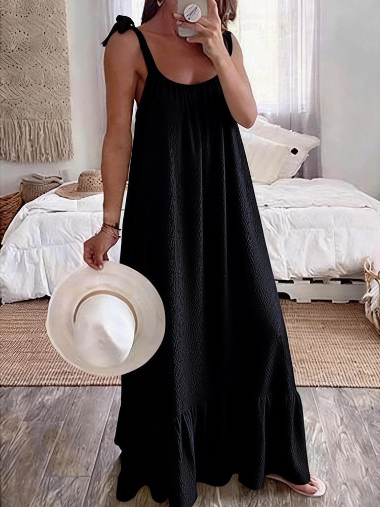 Casual Sling Dress With A U-neck Classic Pleating And Multiple Color Options