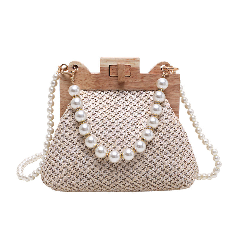 Fashion Simple Straw Pearl Chain Handbag