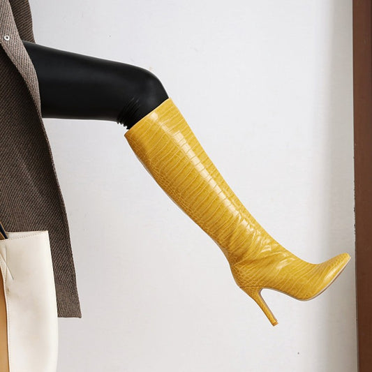 European And American Foreign Trade Hot Style Stone Grain Microfiber Pointed-toe Shoes Stiletto Heels Not Knee-high