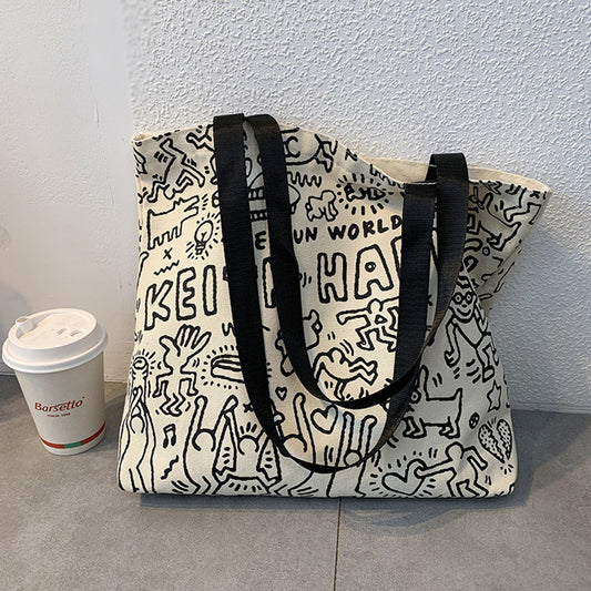 Female College Student's One-shoulder Hand-held Canvas Bag