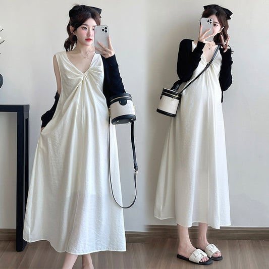 Stylish V-neck Twisted-knot Comfy Two-piece Dress Set