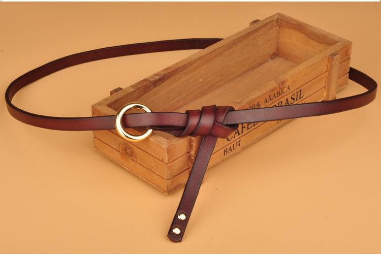 Round button top leather belt