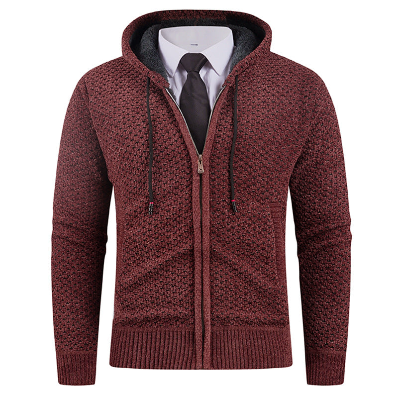 Men's Small Pineapple-pin Hooded Fleece Lined Fashion Knitwear Sweater