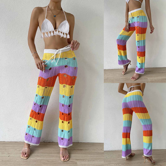 Rainbow Color Hollow Knitted Pants Beach Pants Wholesale