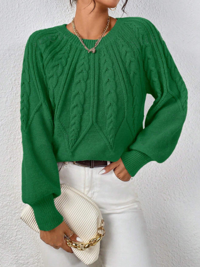 Round Neck Knitted Sweater Female Twist Thread Solid Color Versatile Casual Top
