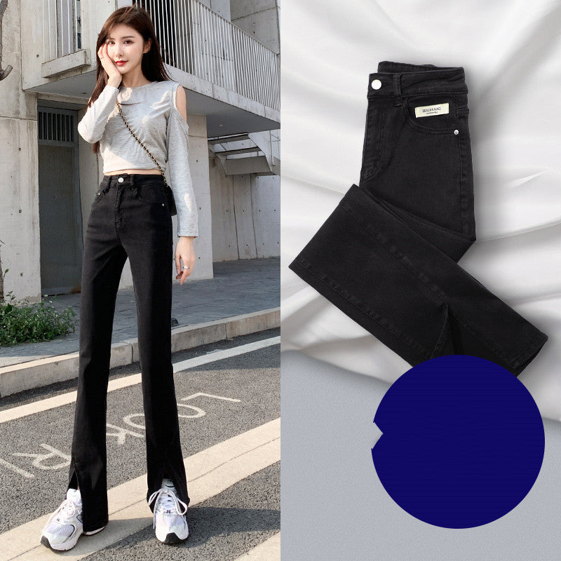 Split Jeans Women's Summer And Autumn Trendy High-waisted Small Wide-leg Pants