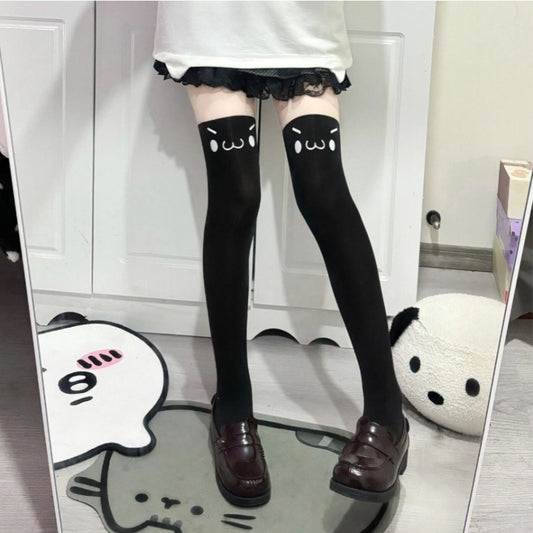 Face Text Cute Printing Knee Socks