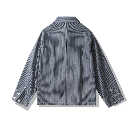 Striped Denim Multi-pocket Motorcycle Jacket