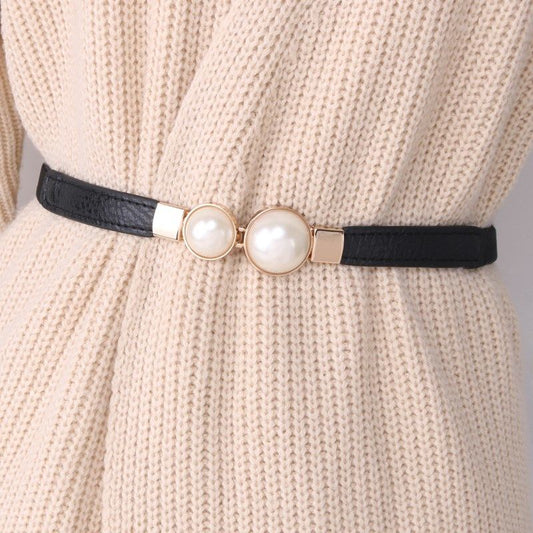 Pearl Waist Belt With Double Buckle