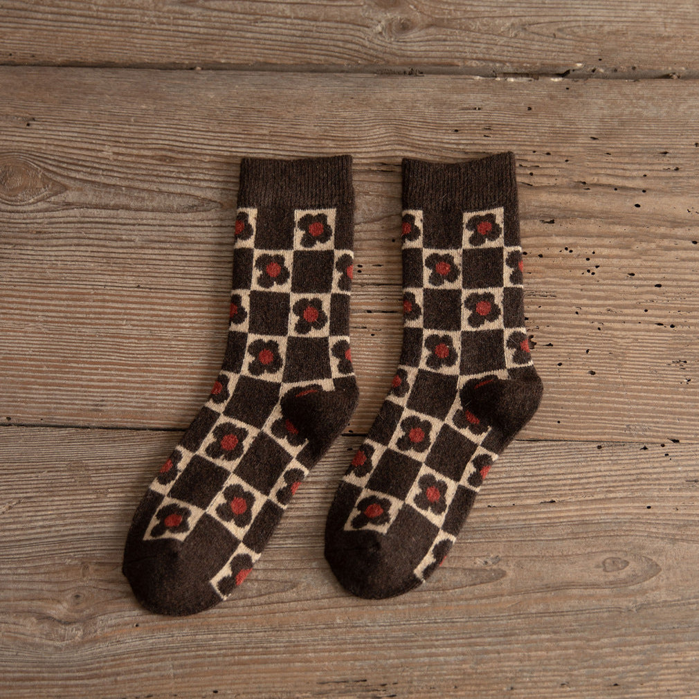 Medium Tube Thickened Brown Small Mushroom Wool Women's Socks