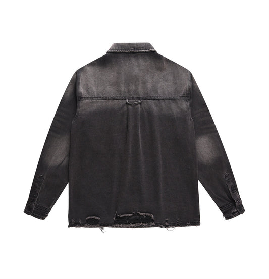 Punk Waste Soil Washed Old Ripped Denim Loose Casual Turn-down Collar Coat