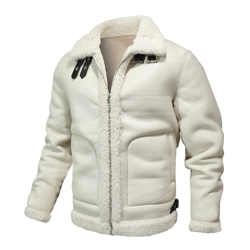 Casual Black Single-breasted Youth Loose Fleece-lined Side Seam Sidekick Lapel