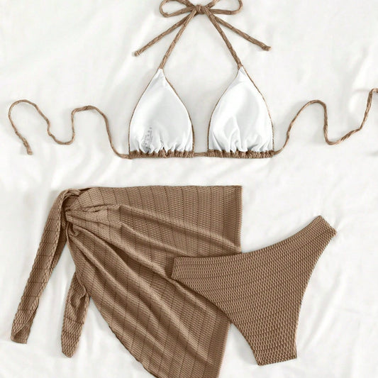 European And American Three-Piece Bikini Set Lace-Up One-Piece Swimsuit