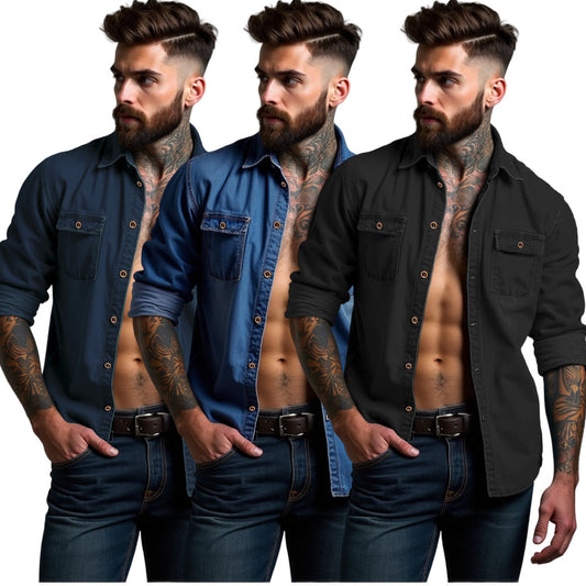 Denim Men's Shirt Spring And Autumn Cardigan Wish Multi-color Multi-size Plus Size