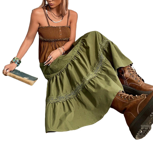 Women's Solid Color Vintage Lace Splicing Half-body Skirt