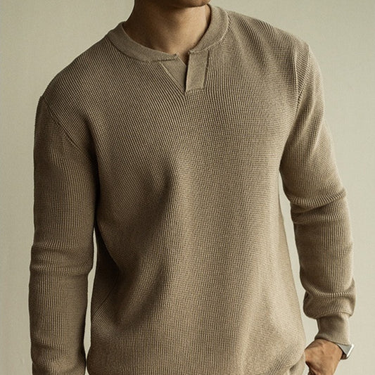 Men's Winter And Autumn Casual V-neck Long Sleeve Sweater Henley Shirt Top