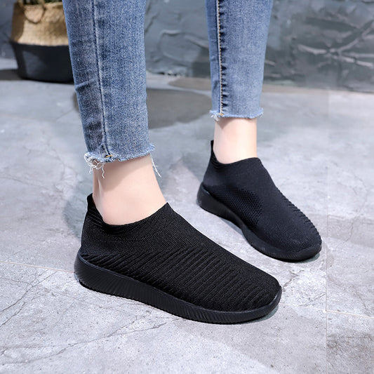 Strækbar Mesh Åndbar Flats Sko Blød Sål Fly Knit Slip On Sko