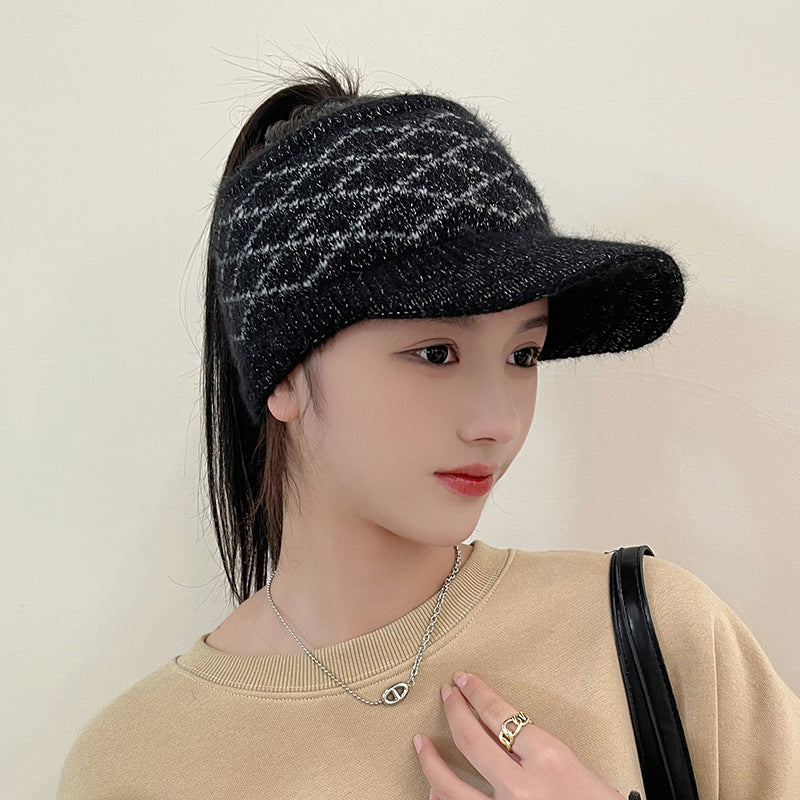 Women's Simple Plaid Small Warm Wool Hat