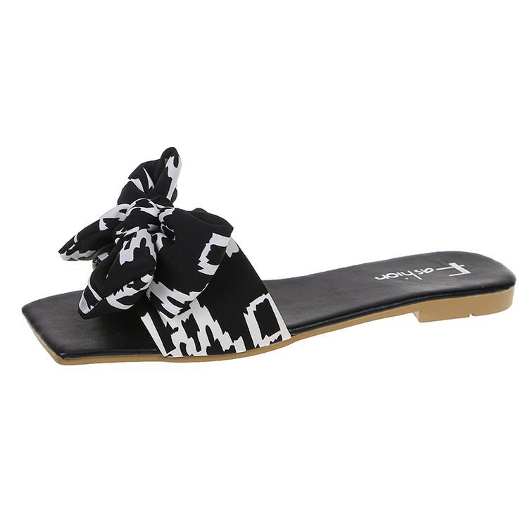 Summer Bow Square Toe Flat Flip Flops