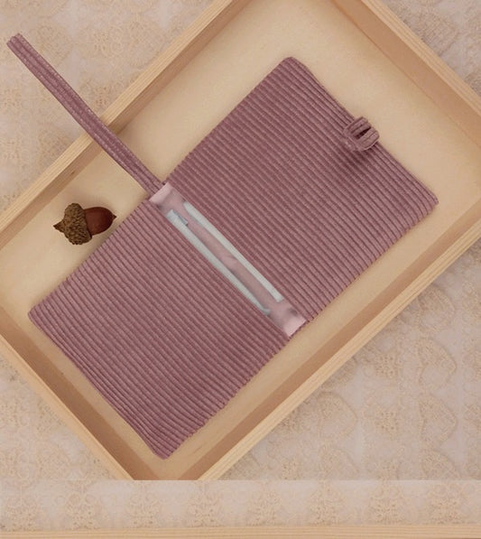 QLi original handmade corduroy two fold portable monthly package sanitary napkin bag aunt towel storage bag napkin bag