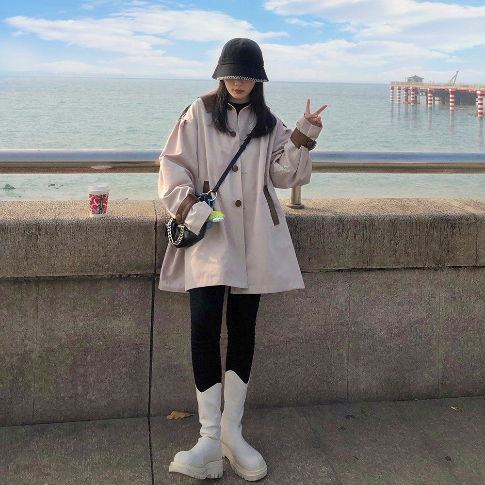 Khaki Short Trench Women's Spring And Autumn Small Lazy Style High-end Design Coat