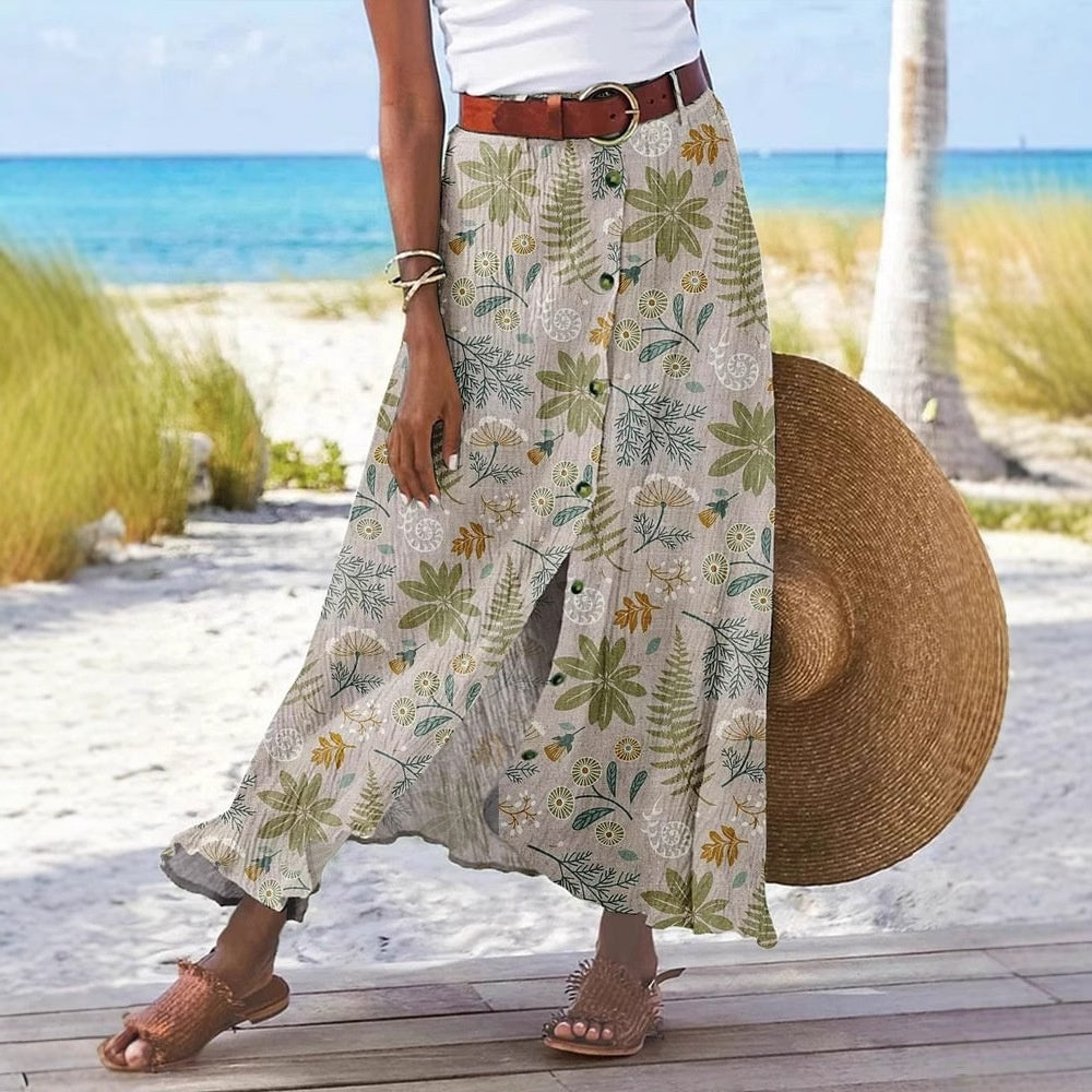 Women's Fashion Digital Print Button Skirt