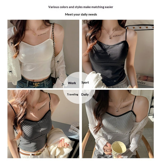 Striped Strappy Camisole Women's Sexy Fashionable Inner Wear With Padded Bra