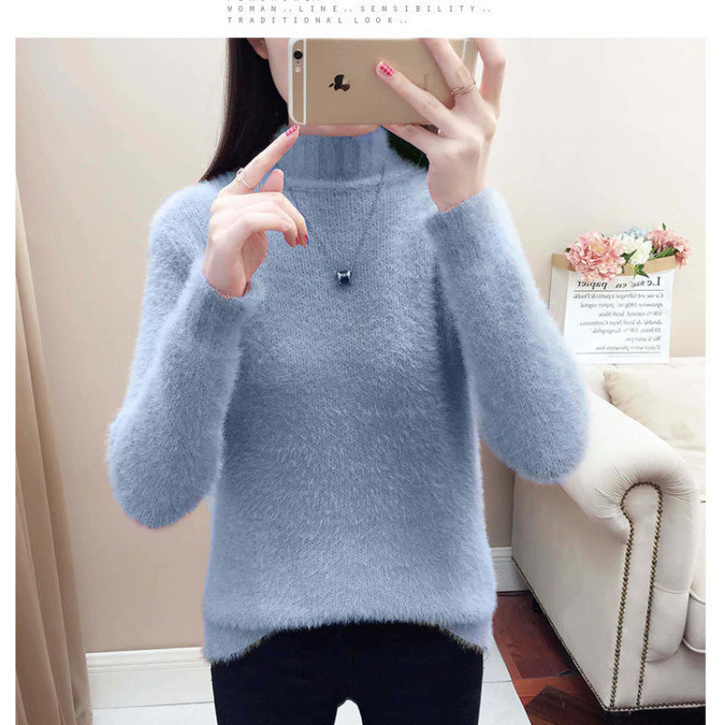 Mink Fur Short Autumn And Winter Half Turtleneck Base Sweater